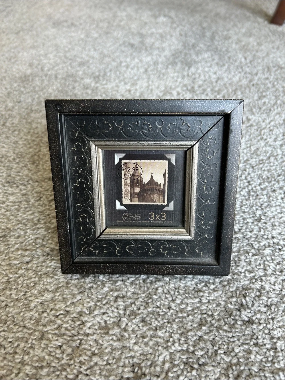 Decorative Black Embossed 3x3 Picture Frame - Classic Home Accent